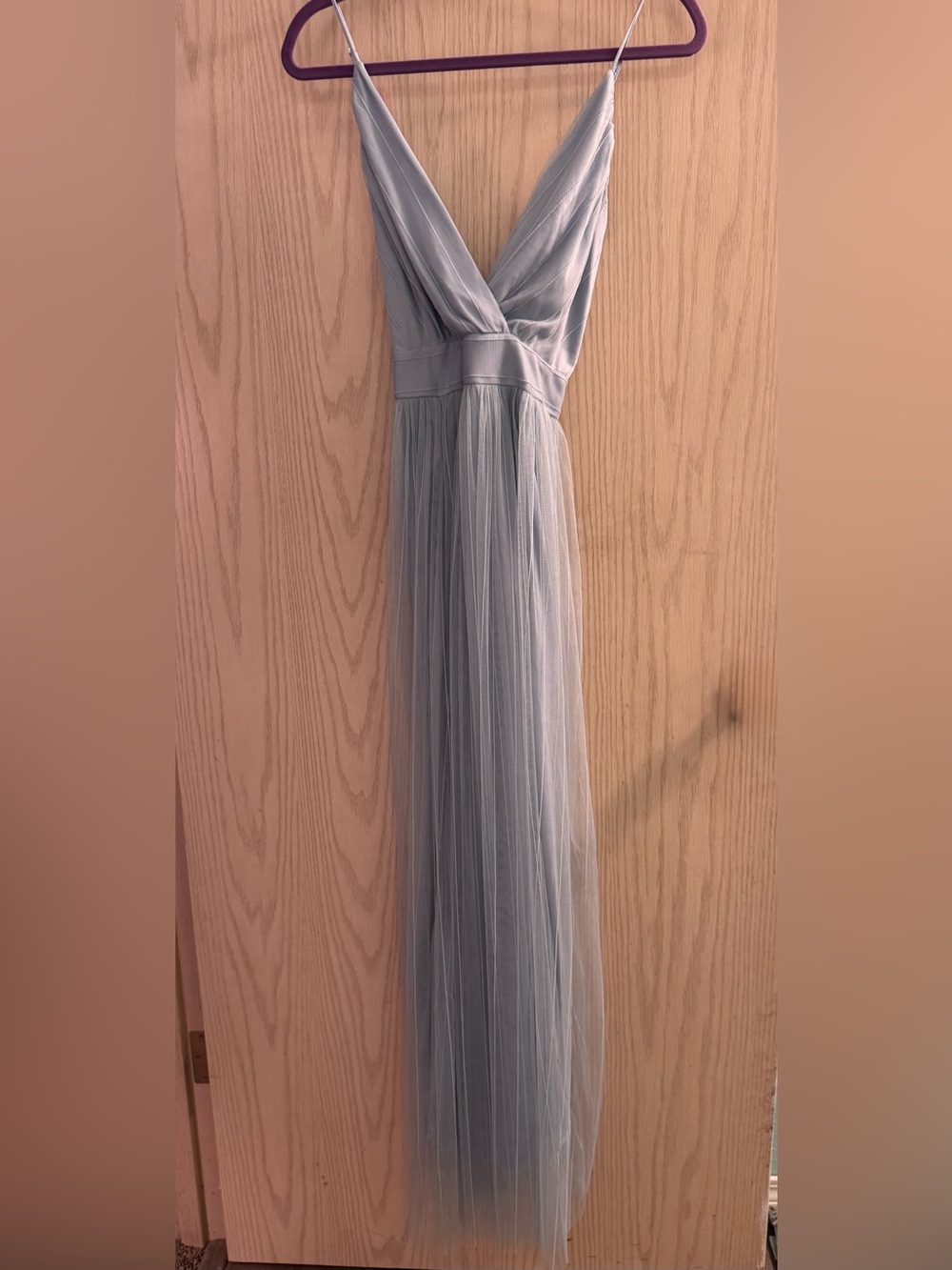 Etherial layered Dusty Blue V-Neck Tulle Maxi Dress